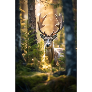 Tableau Cerf Forêt Soleil